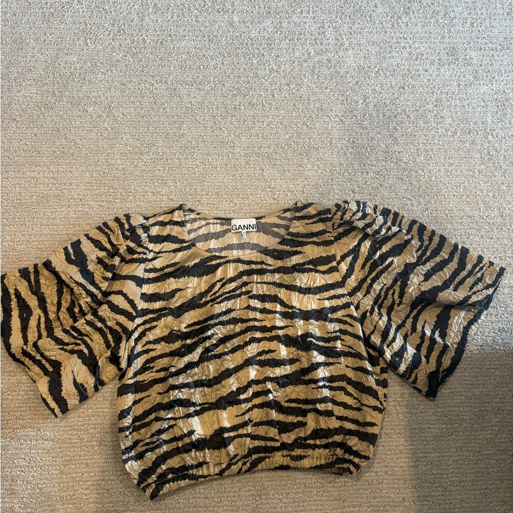 Ganni Black and Tan Striped Top
